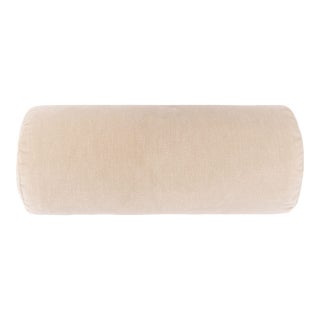 Scalamandre 21" x 7" Tudor Velvet Bolster Pillow in Putty For Sale