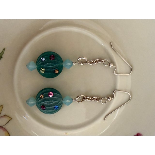 Modern Unique Handmade Dangle Earrings Crafted With a Whimsical Wrapped Hard Candy Design, Finished With Sterling Silver Hook For Sale - Image 3 of 3