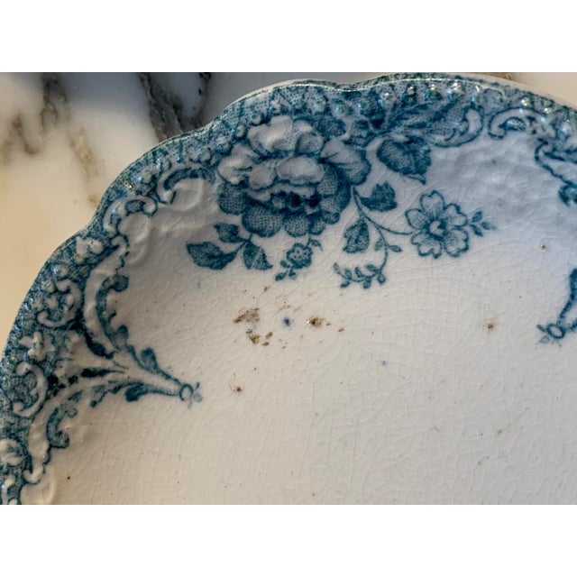 Ceramic Antique Allertons English Teal Transferware Scalloped Butter Pats Set of 8 For Sale - Image 7 of 12