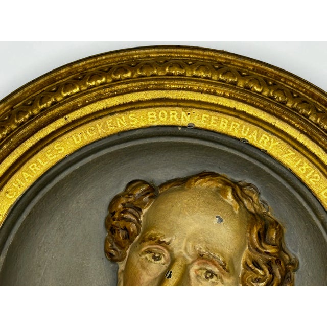 Traditional British Victorian 19th Century Gilt Bronze Charles Dickens Portrait Wall Sculpture For Sale - Image 9 of 12