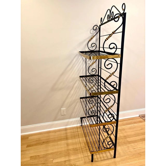 Vintage French Style Four Tier Scrolled Wrought Iron & Brass Baker's Rack For Sale In Atlanta - Image 6 of 10