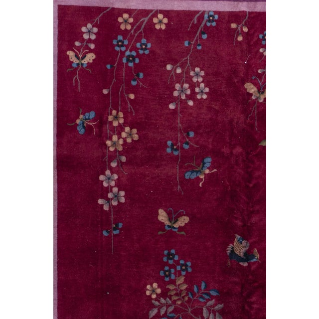 Art Deco Antique Circa 1920's Burgundy Chinese Art Deco Hand Knotted Rug 9' X 11'6 For Sale - Image 3 of 12