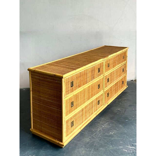 Vintage Boho Woven Rattan Campaign Dresser After Dal Vera For Sale - Image 4 of 6