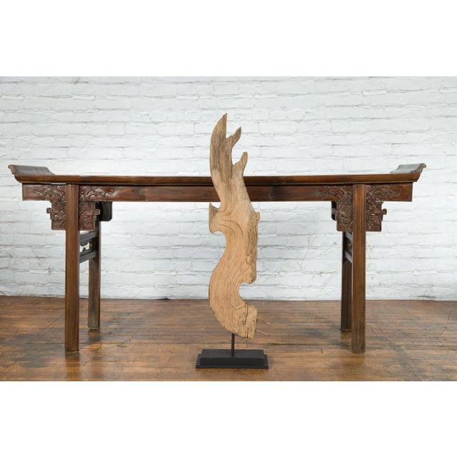 Mid 19th Century Thai Hand-Carved Wooden Temple Dragon Sculpture Mounted on Black Base For Sale - Image 4 of 13