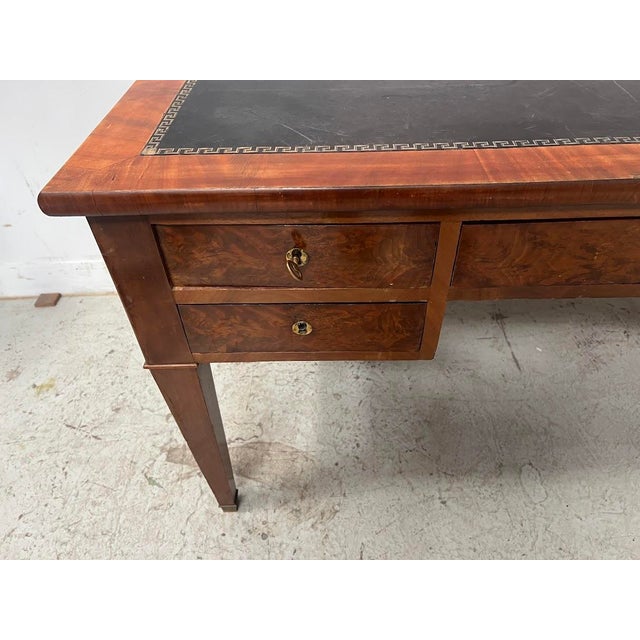 Wood Louis XVI Style Flat Desk in Mahogany and Veneer, 19th Century For Sale - Image 7 of 15