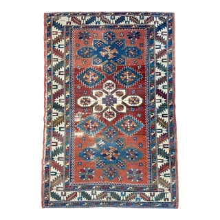 Tri-Medallion Antique Caucasian Kazak Rug 3.2 x 5.5 For Sale
