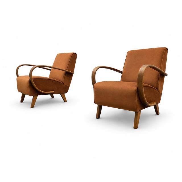 Wood Bentwood Chair in Cognac Velvet by Jindrich Halabala, 1930s For Sale - Image 7 of 9