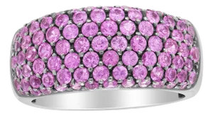 18K White Gold and Black Rhodium Multi Row Pink Sapphire Classic Band Ring - Ring Size 6.5