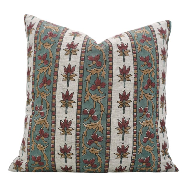Fabdivine Handmade Block Print Viscose Linen Decorative Throw Pillow Covers 26x26inches - Laxmi Border Design For Sale
