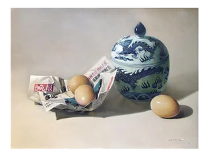 Fresh News/Eggs and Ceramics - Original Oil on Canvas by Zhang Wei Guang - 2007 2007