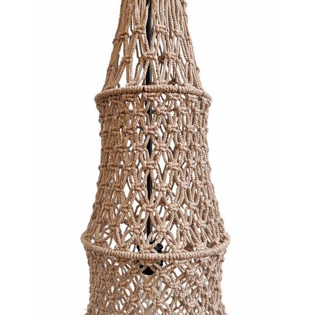 Taupe Macrame Tara Boho Coastal Pendant Light Large For Sale - Image 4 of 10