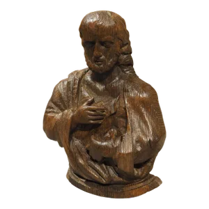 Small 17th Century Oak Carved Bust From France