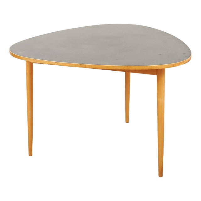 Three-Round Table Dining Table with Maple Frame and Wooden Top Covered with Black Linoleum by Max Bill for Horgen Glarus, 1949 For Sale