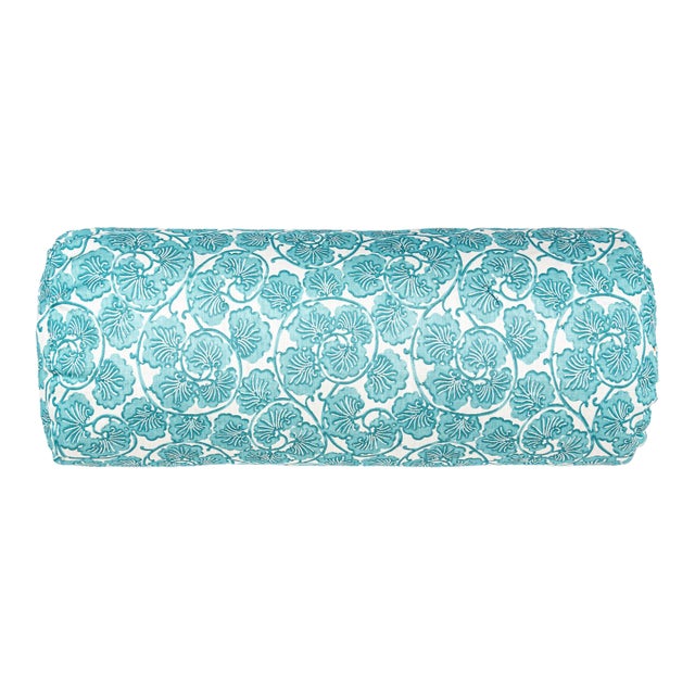 The House Of Scalamandré May Bolster Pillow In Turquoise For Sale
