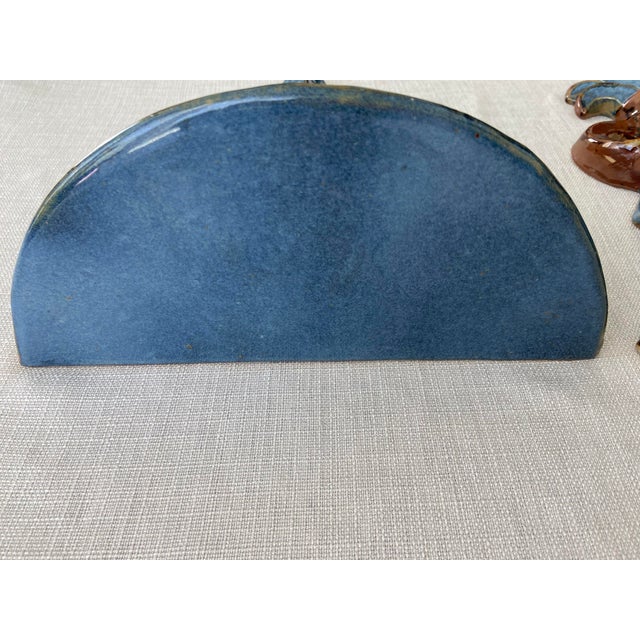 1970s Vintage Ceramic Wall Brackets Sconces Fleur-De-Lis Blue and Brown Glazed – A Pair For Sale - Image 5 of 8