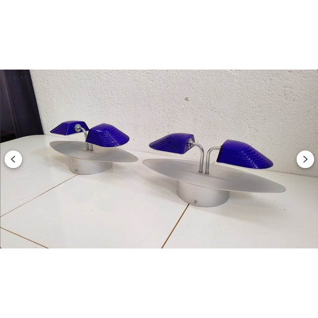 Art Deco Indigo Murano Glass Sconces, 1980s, Set of 2 For Sale - Image 9 of 11