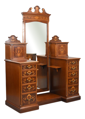 Victorian Marquetry Inlaid Dressing Table from Edwards & Roberts, 1885
