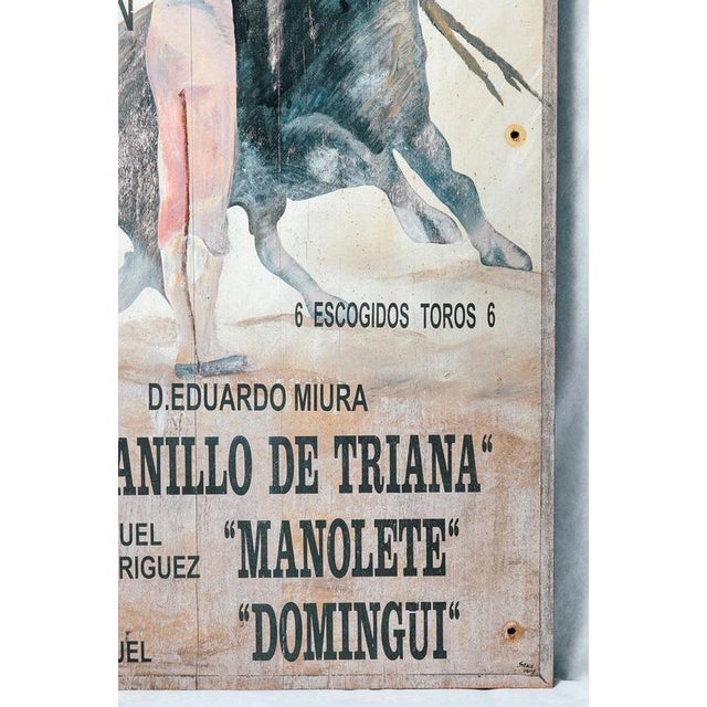 Wood Historic Hand-Painted Manolete's Final Bullfight Sign, 1947 For Sale - Image 7 of 10