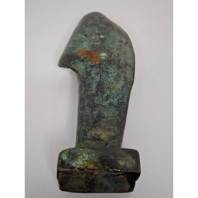 Verdigris Vintage MCM Brutalist Verdigris Bronze Sculpture Hooded Cloaked Figure Monk 9" For Sale - Image 8 of 9