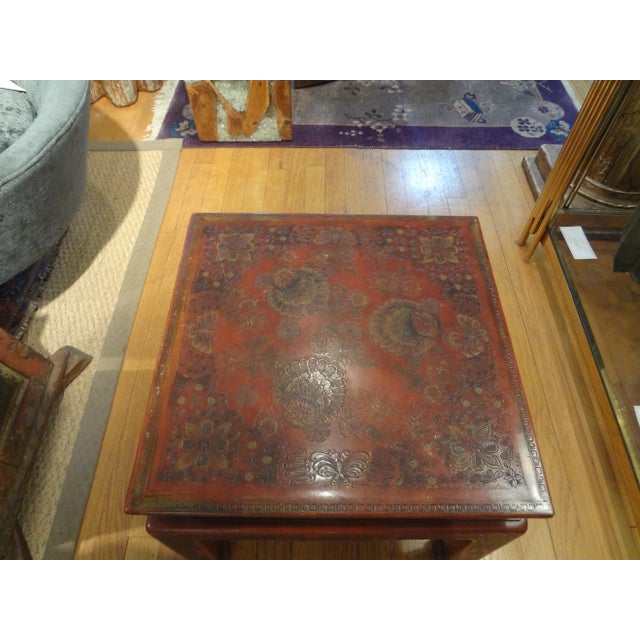 John Widdicomb Asian Modern John Widdicomb Square Lacquered Table With Incised Decoration For Sale - Image 4 of 13