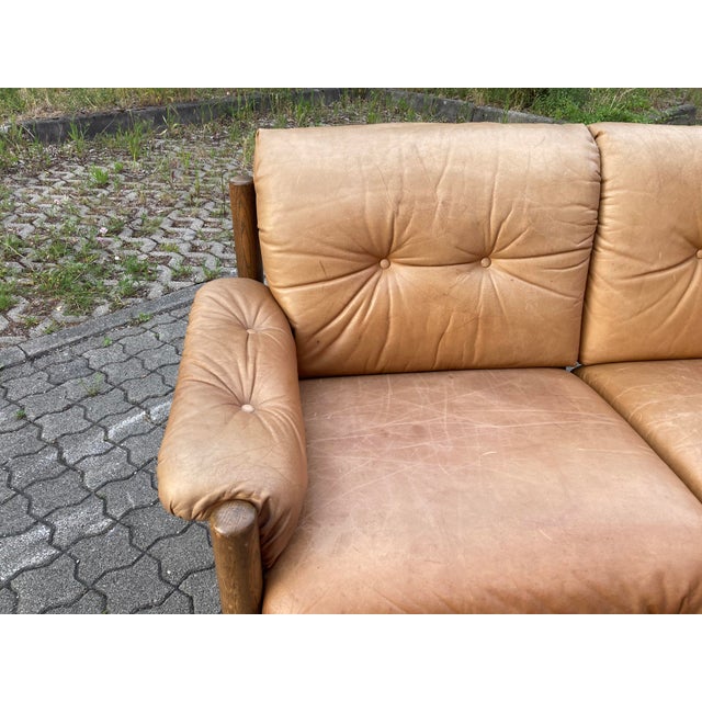 Vintage Cognac Caramel Aniline Leather Sofa, 1970s For Sale - Image 11 of 18