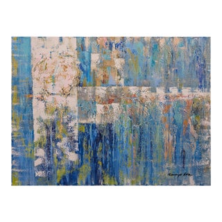 Waterfalls: Original Blue White Brown Gray Abstract Art on Gallery Wrap Canvas. For Sale