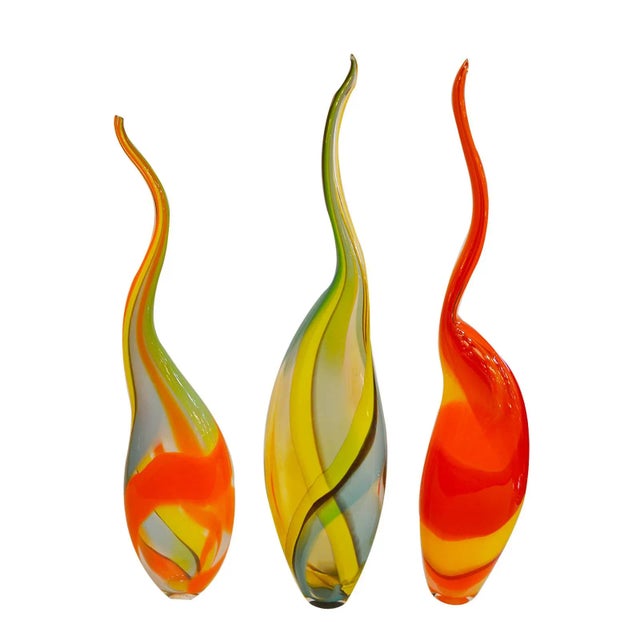 Peach Set of Three Hand Blown Glass Vases by Jeremy R Cline. u.s.a. 1999 For Sale - Image 8 of 8