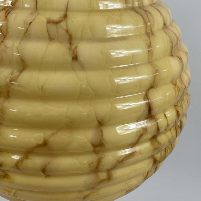 Opaline Glass and Burnished Brass Beehive Ball Pendant, Germany, 1930s For Sale - Image 15 of 18