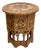 Antique Middle Eastern Circular Carved Side Table with Brass Inlay For Sale