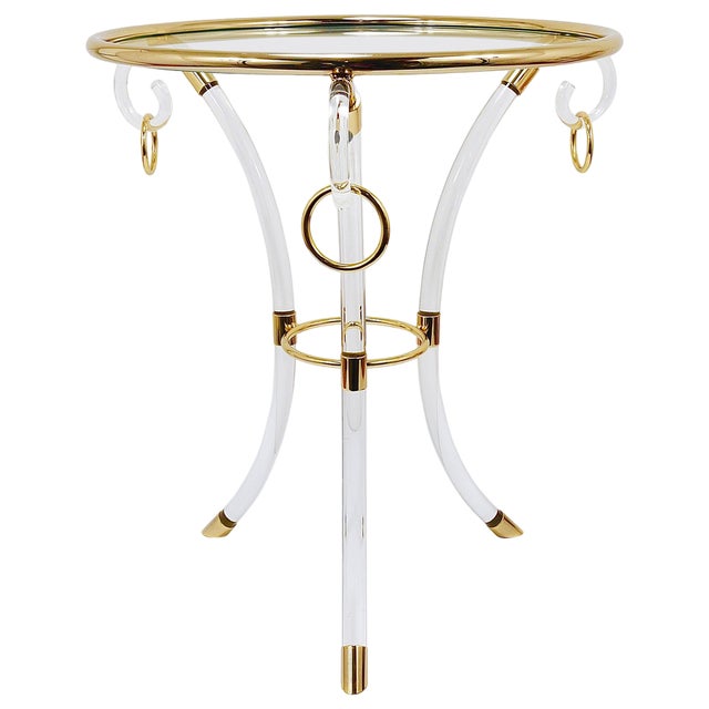 Acrylic Glass & Gilt Metal Tripod Coffee Table Pedestal Gueridon by Maison Charles, 1970s For Sale