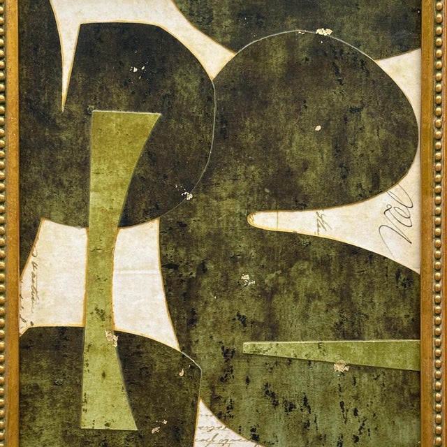 Mid-Century Modern Contemporary Abstract Green Collage in Vintage Gold Frame For Sale - Image 3 of 6