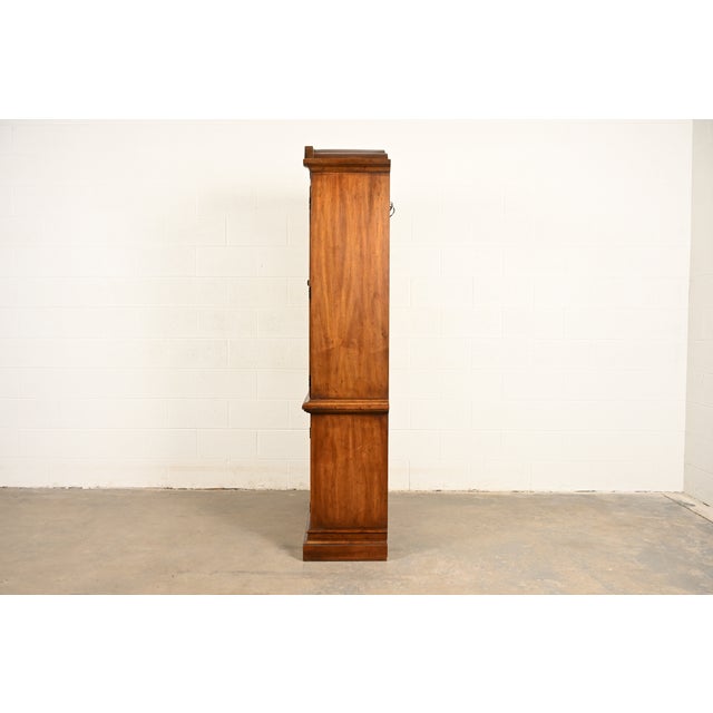 Drexel French Regency Louis XVI Carved Burled Walnut Lighted Breakfront Bookcase Cabinet, Circa 1960s For Sale - Image 15 of 18