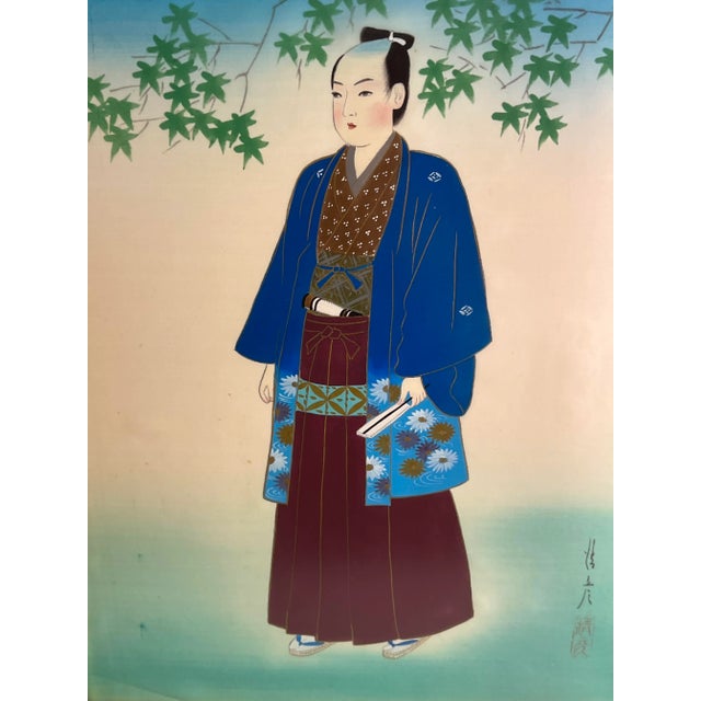 Mid-Century Japanese Silk Paintings by Ishikawa Kiyohiko - Framed - A Pair For Sale In Mobile - Image 6 of 12