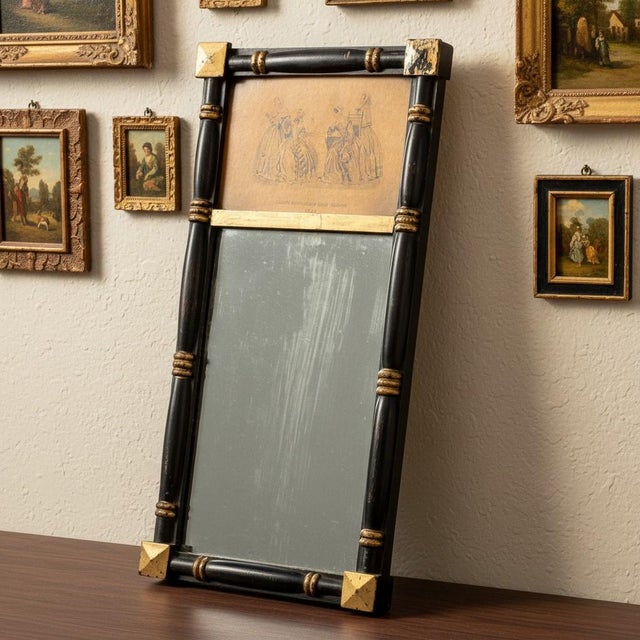 An elegant mid-19th century inspired mirror featuring a fashion plate from Godey’s Lady’s Book, titled “Godey’s...