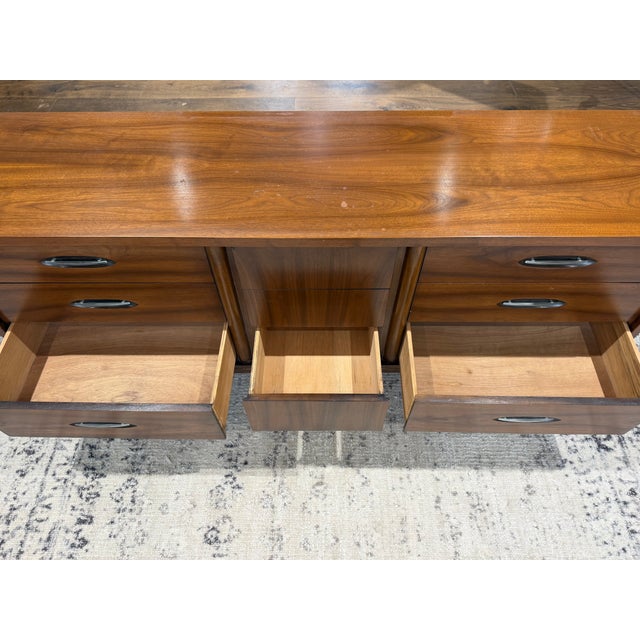 Vintage Mid-Century Modern Walnut Long Dresser With Mirror Kent Coffee Style For Sale - Image 12 of 16