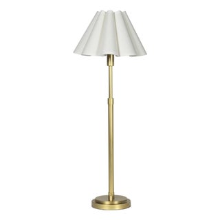 Polly Buffet Lamp, Natural Brass with Linen Scalloped Shade For Sale