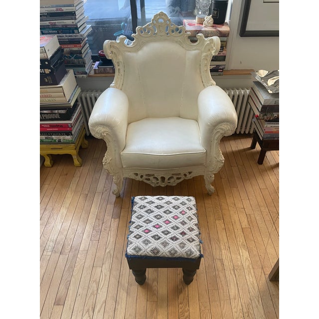 Make a statement with this dramatic Baroque-style throne chair, featuring a tall sculpted back, ornate hand-carved...