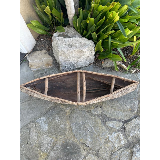 Ralph Lauren Vintage 45” Textured Bark & Wood Canoe With Leather Rawhide For Sale - Image 4 of 16