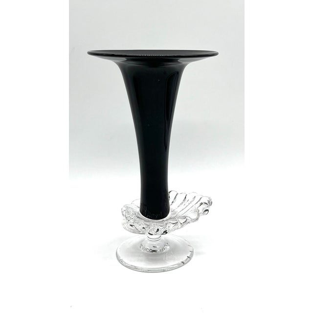 Vintage Glossy Black Glass Vase with Ornamentally Relief-Patterned Base, 1920s For Sale - Image 6 of 13