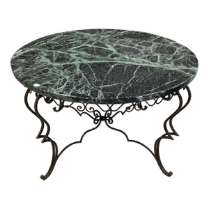 Wide 1950’s French Wrought Iron & Marble Round Coffee Table