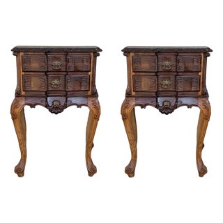 Late 19th Century Bedsides Tables with Carved Drawers and Cabriole Legs, France, A Pair For Sale