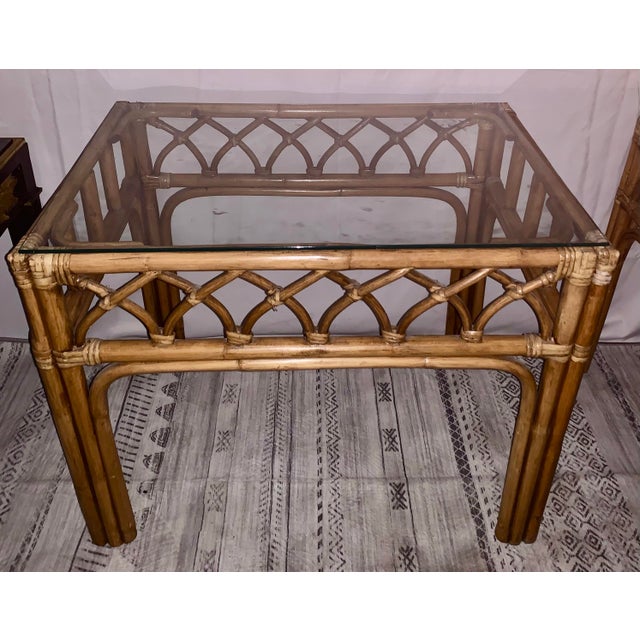 A spectacular matching pair of vintage 1970s California coastal organic modern side tables. Constructed with robust,...