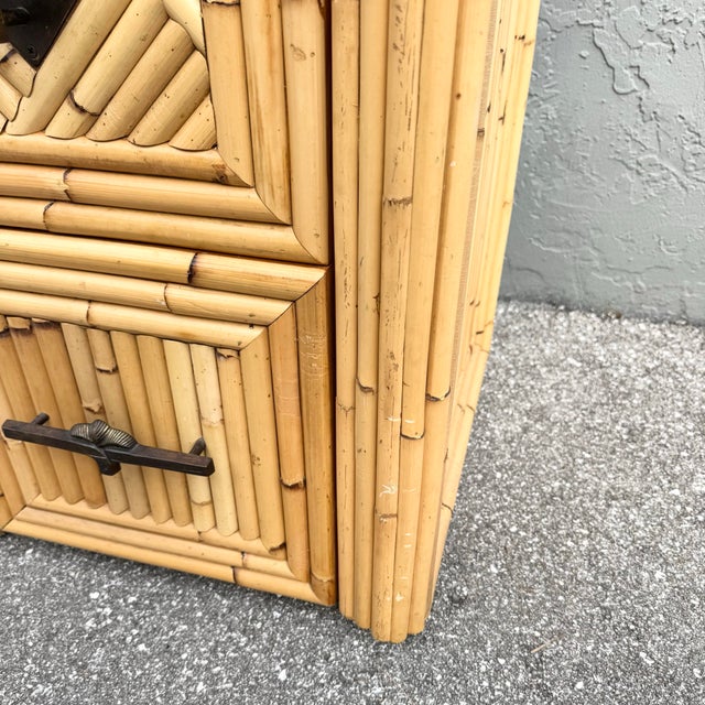 Wood Vintage Boho Chic Pencil Reed Bamboo Writing Desk For Sale - Image 7 of 10