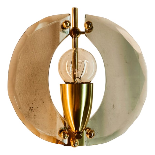 Brass Wall Light with Double Glass For Sale