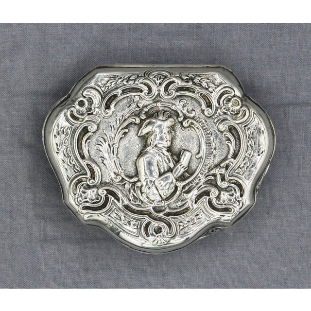 19th century Grand Tour silver box, likely made in Germany. With faux Paris, 1784 hallmarks. Decorated with a 17th century...