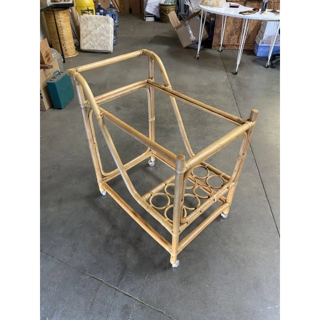 Restored Mid Century Rattan Bar Cart W/ Bottle Holder by Angraves, Circa 1970 For Sale - Image 4 of 10