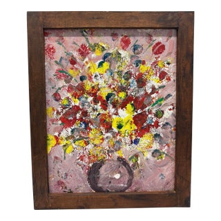 1970s Original Signed Abstract Floral Painting by Kathy Mabry For Sale