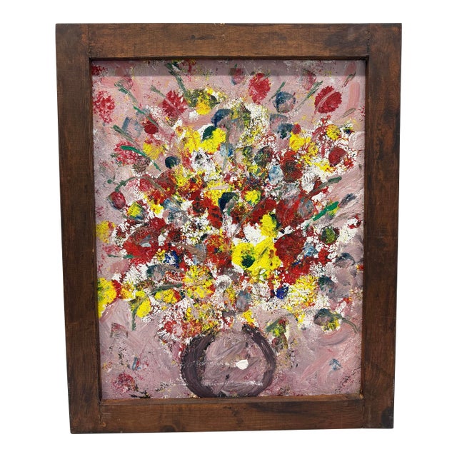 1970s Original Signed Abstract Floral Painting by Kathy Mabry For Sale