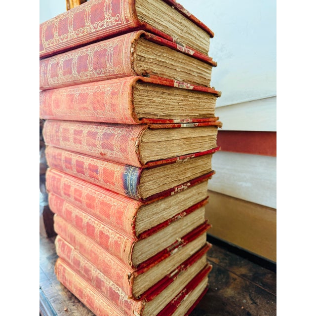 Antique Set of Ten (10) Modern Eloquence Books Red Leather Decorative Book Stack 1900 For Sale - Image 4 of 12