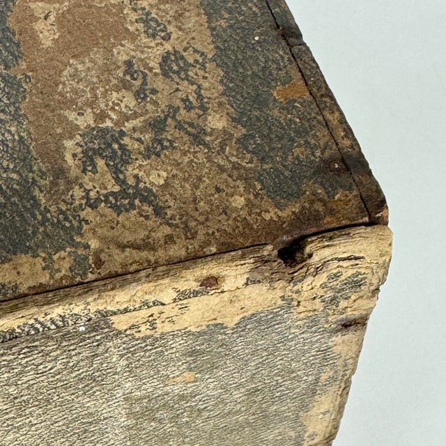 Early 20th C. Antique Six Drawers Desktop Office Cabinet With Remnant Embossed Patterned Paper Over Wood For Sale - Image 11 of 16